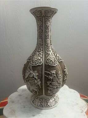 Vintage 1980s Arnot Imports "Ivory Dynasty" carved floral vase